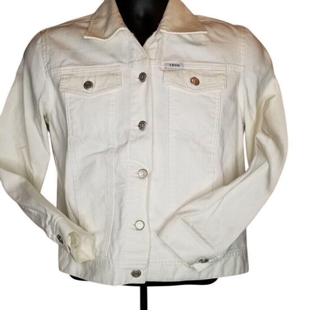 Izod Jean Denim Trucker Jacket Womens M White Petite Stretch